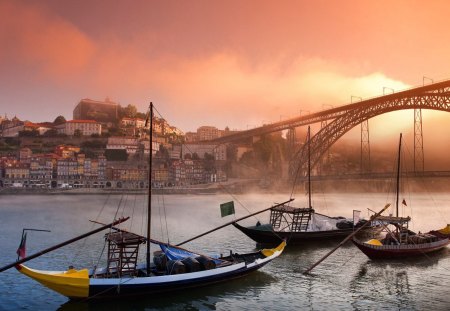 River Douro - boats, city, portugal, bridge