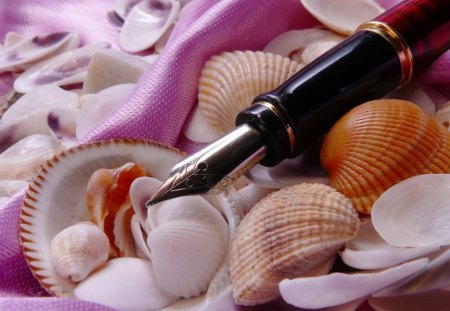 A LETTER FOR MY LOVE - seashells, oceans, love, beaches, satin, romance, letters, pen