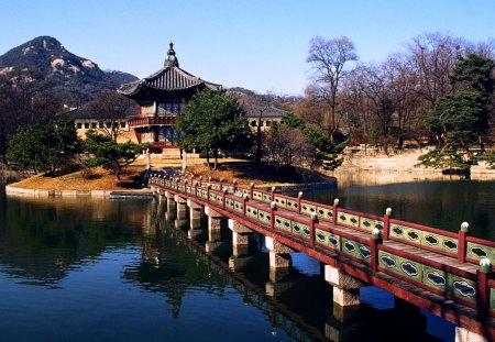 gyeongbokgung palace seoul - island, lake, bridge, palace