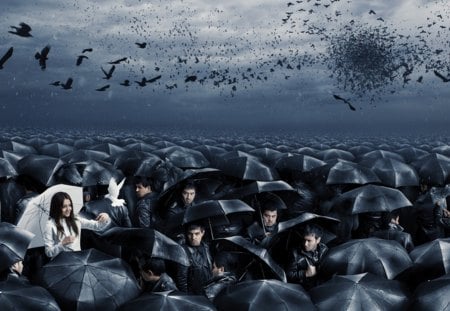 I Hope... - umbrella, hope, men, woman, dove