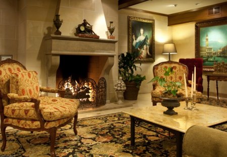 Fireplace - architecture, classic, fireplace, living room