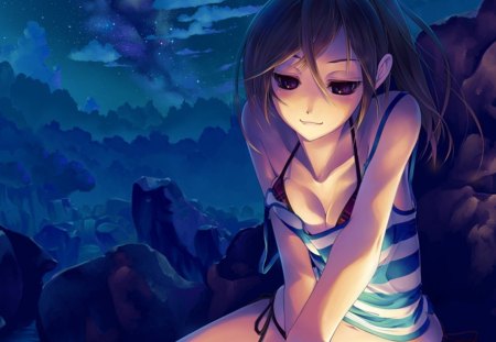 Hope - anime, beach, beautiful, hot, girl, night, babe, hope, bikini, cute, sexy