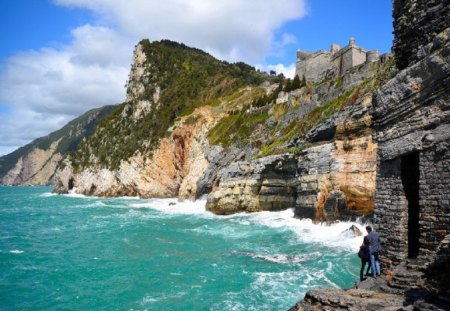 Ocean Shore Line - clouds, water, blue, ocean, daylight, tide, shore, nature, cliffs, waves, day, sky, line