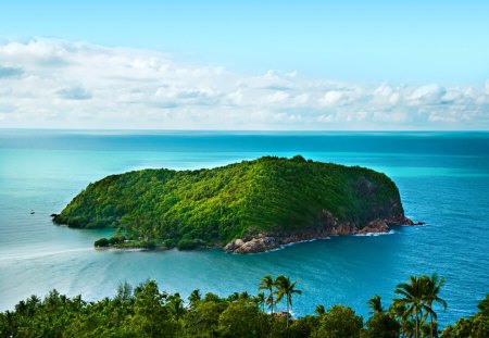 Caribbean Island - clouds, trees, water, blue, sea, island, ocean, forest, daylight, nature, caribbean, day, sky