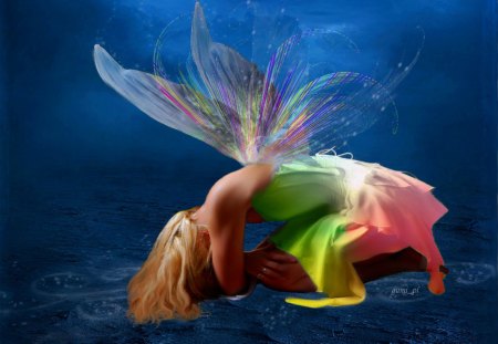 Rainbow angel - angel, rainbow, woman, wings