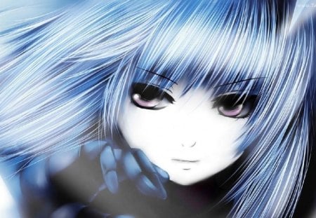 Anime girl - blue hair - anime, blue, beautiful, girl, face, hair