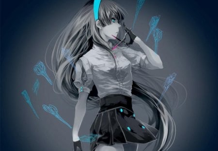 The girl with scissors - girl, beautiful, blue, scissors, anime, awesome