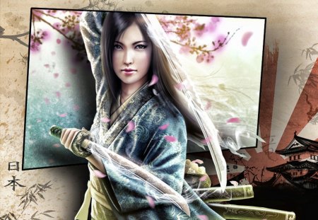 wallpaper samurai girl 2 - wallpaper, samurai girl, fantasy, anime, digital art, japanese