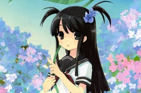 Cute anime girl - young, girl, anime, cute, flower