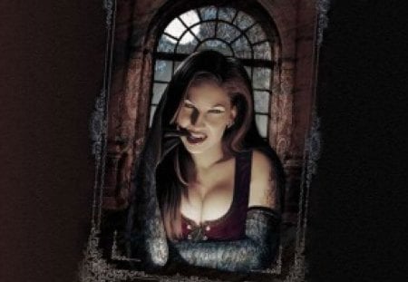 Vampire Girl - window, blood sucker, night, blood, darkness, gloves