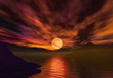 afterglow - clouds, fantasy, sunset, color, ocean, dark, sky