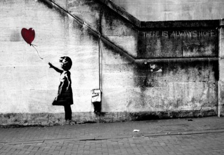 There is always Hope - heart, blansky, balloon, girl, graffiti, wall