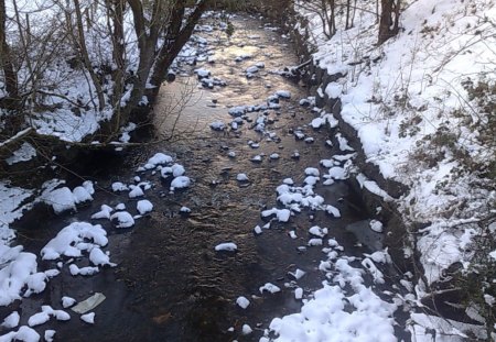 snowy river in wales - winter, cold, snow, river