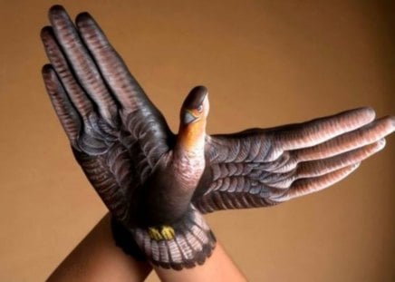 eagle finger - hands, eagle, birds, fingers, painting, braziian, made by hands, animals