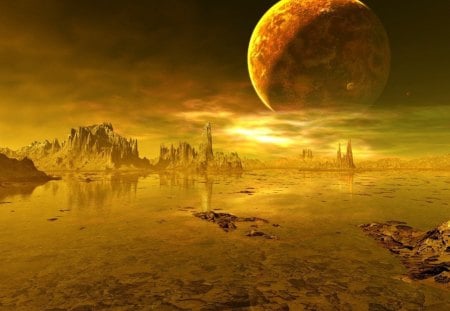 Barren-Planet - golden, landscape, space