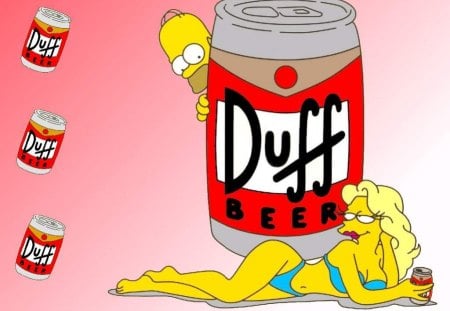 The Simpsons - homer, duff, tv, beer