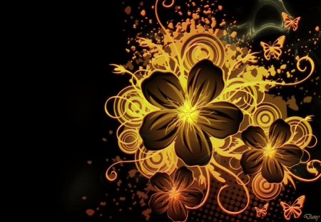 in black wallpaper - beauty, flowers, black, gold