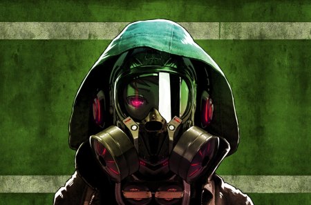 Anime - anime, green, hood, gasmask