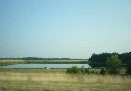 Awesome Field - fields, nature, lake, water, driving, field, road