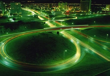 freeway at night - light, architecture, buildings, attraction