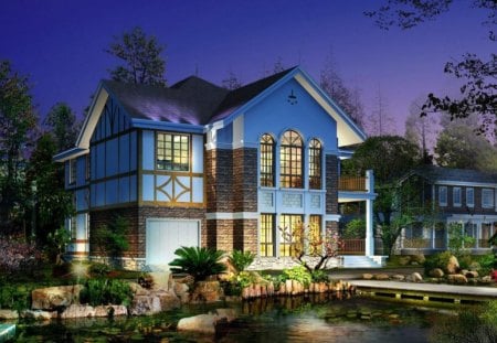 3d house - architecture, water, house, scenic