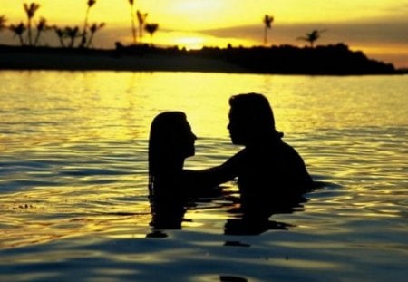 sunset lovers - nature, water, sunset, people