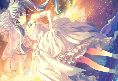 Ringo Aoi - game, girl, bride, sunset, wedding dress, sea, cg