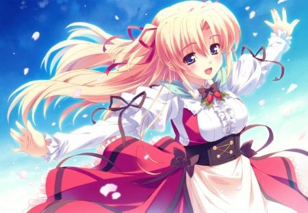 Marie Rudel - sky, red, marie rudel, blue, anime, anime girl, wind, sakura strasse