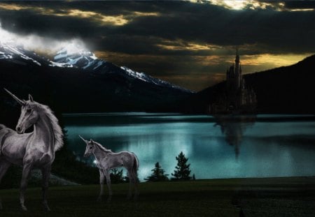 wallpaper fantasy unicorn valley - valley, digital art, wallpaper, fantasy, unicorn