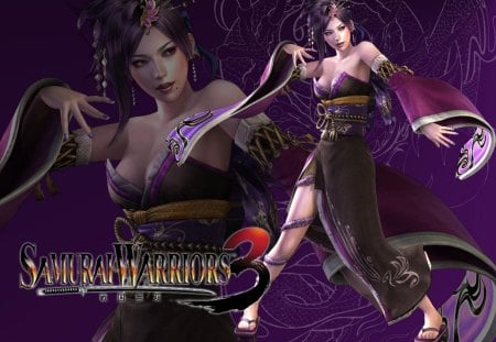 Nouhime - anime, female, purple background, sengoku basara, kimono, sengoku musou, nouhime, games, video games, lone, purple hair, samurai warriors