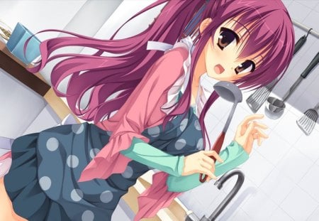 Rio Inamura - anime, anime girl, purple, rio inamura, cooking, dracu riot, cook