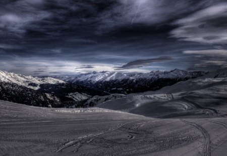 lovely mountain ski slope scape - slopes, mountains, snow, clouds