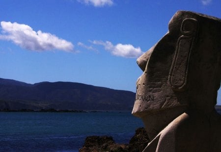 moai guardian of easter island - island, moai, mountain, sky