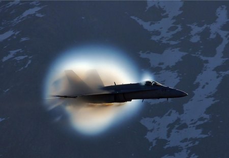 f18 hornet shockwave - fighter, shockwave, plane, clouds