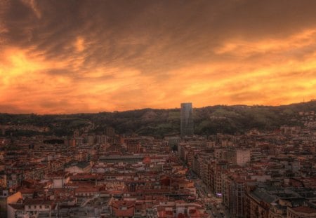 beautiful sky over bilbao spain - city, sky, orange, sunset