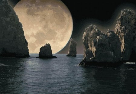 3d lovers moon - moon, abstract, rocks, 3d