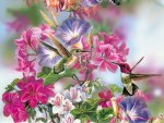 lovely hummingbirds and flowers