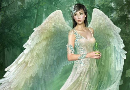 beautiful fairy - wings, green, girl, fantasy