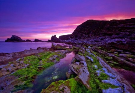 cool bay - nature, mountains, purple, bay