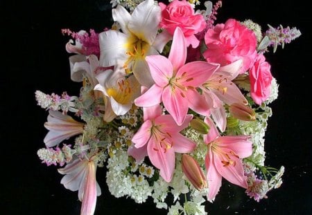 Hello Mrs. G. - white, beauty, yellow, roses, pink, flowers, daisies, lillies