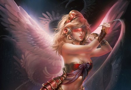 Pink Angel Girl - woman, art, abstract, girl, angel, wings, fantasy