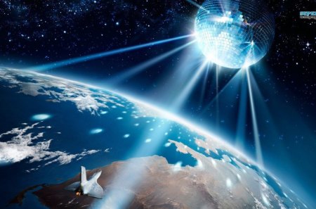 UNIVERSAL DISCO - rays, universe, disco, worlds, shine, shuttle, skies, dancing, earth, lights