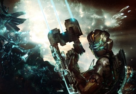 Dead Space - game, warrior, cyber, weapon, dead space, sky