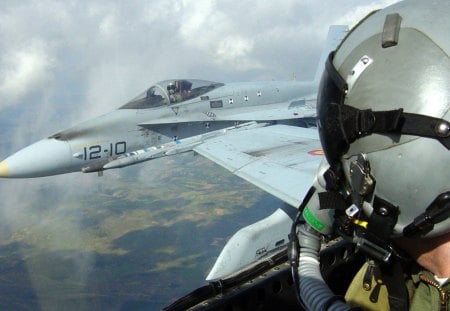 f18 hornets from a pilots prespective - planes, formation, pilots, view