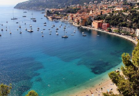 beautiful italian coastal town - hill, town, coast, sea, boats