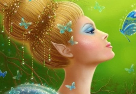 BLONDE BUTTERFLY - women, elf, butterfly, fantasy, blonde