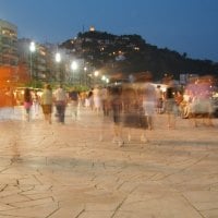 tourists in a coastal town in spain