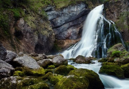 beautiful watefall - moss, cliff, waterfall, cascade