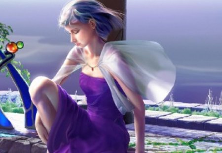 Fantasy - purple, girl, fantasy, lovely, dress