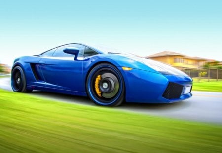 Car - luxury, car, blue, grass, ride